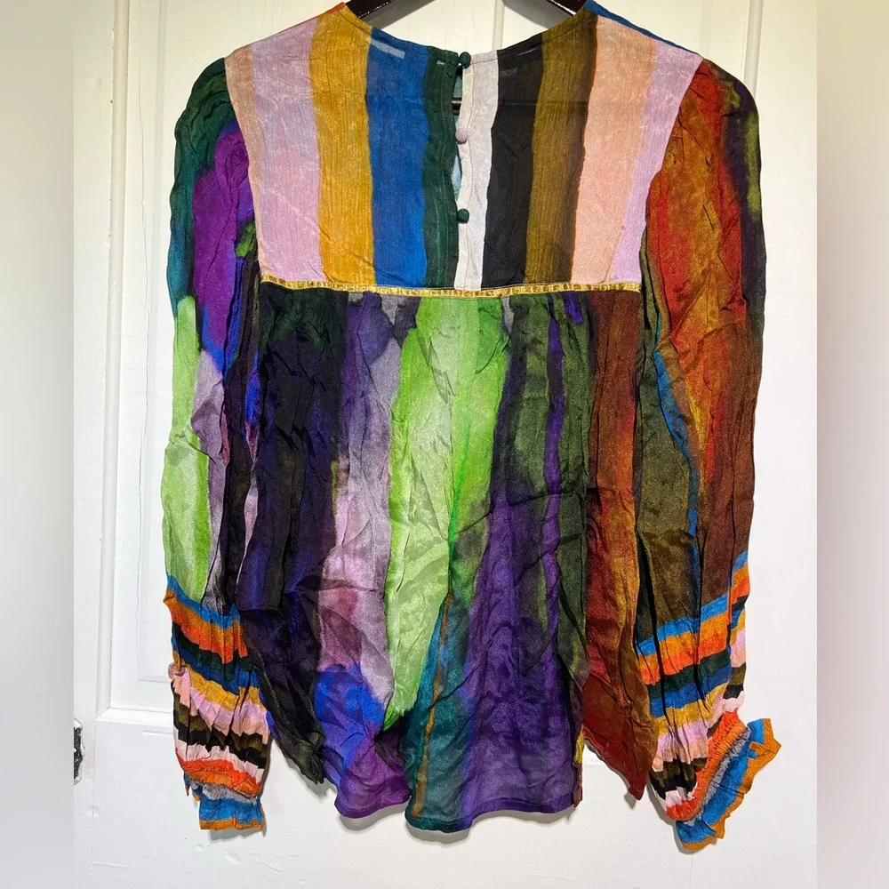 Blank London Anthropologie Miranda Peasant Blouse Striped Artsy Floral Boho XS - Picture 7 of 13
